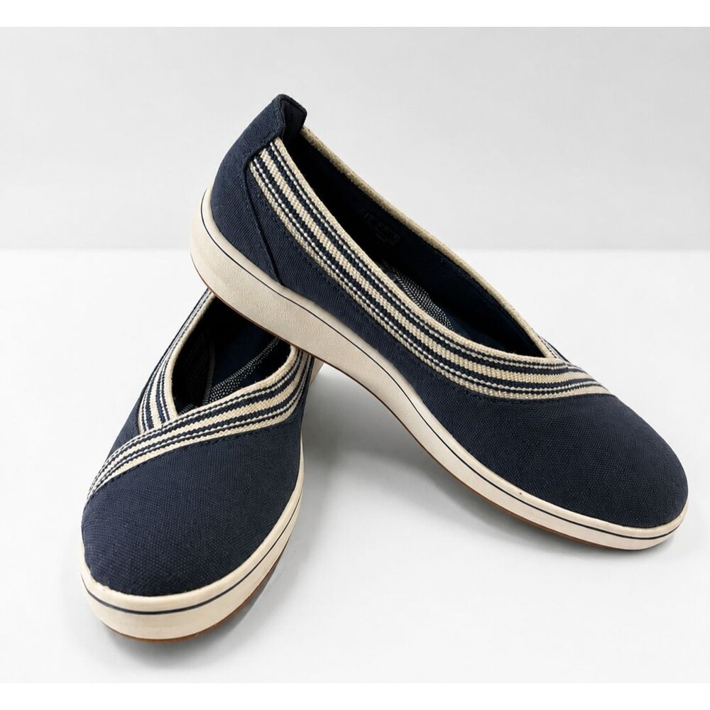 Clarks Cloudsteppers Women’s Slip-On Comfort Shoes Flat Blue Navy Canvas Size 10